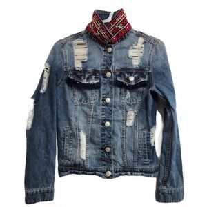 Thrashed Grunge Ripped Worn-In Embellished Destroyed Jean‎ Jacket Dopamine